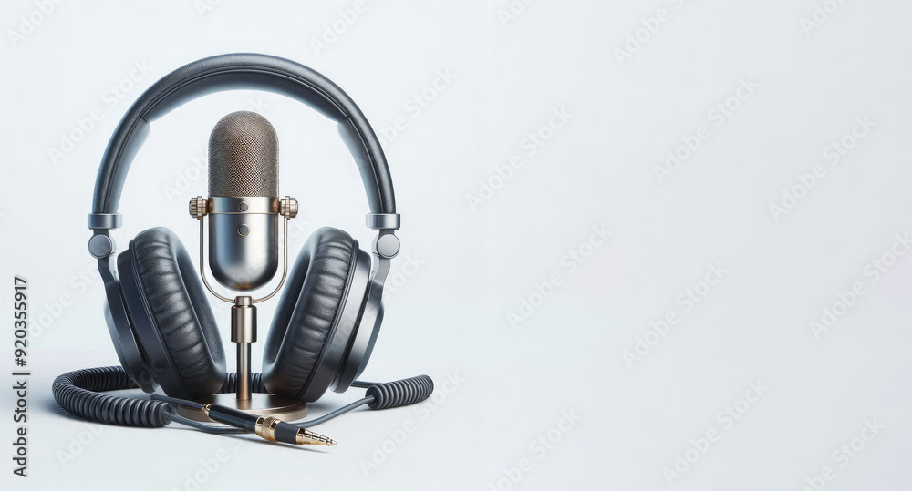 Close up of Professional microphone for Podcast or recording studio background Close up of Professional microphone for Podcast or recording studio background
