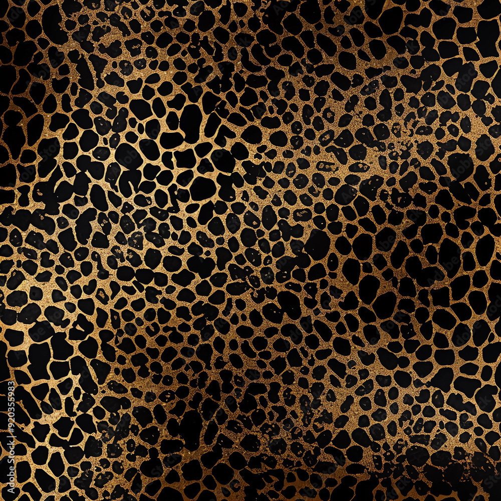 A seamless pattern with gold foil cheetah spots, their surfaces reflective and textured A seamless pattern with gold foil cheetah spots, their surfaces reflective and textured
