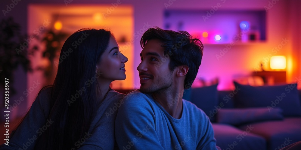 Couple Enjoying High-Tech Lifestyle with Smart Home Integration, generative ai Couple Enjoying High-Tech Lifestyle with Smart Home Integration, generative ai