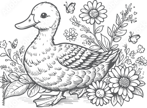 duck with flowers vector image