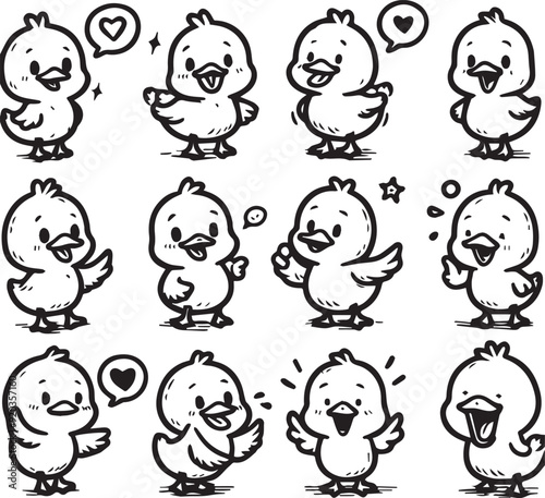 set of funny duck cartoon