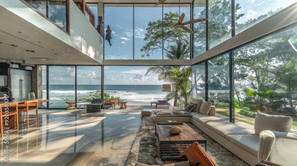 Spacious luxury villa with modern floor-to-ceiling windows offering panoramic ocean views, perfect for real estate and architectural promotions
Spacious luxury villa with modern floor-to-ceiling windows offering panoramic ocean views, perfect for real estate and architectural promotions