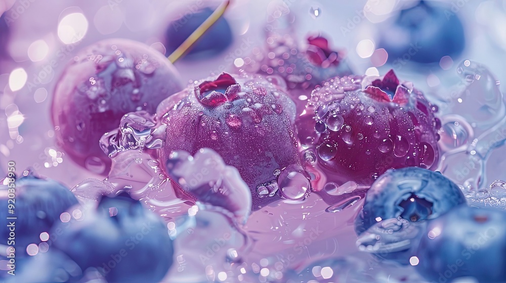 Close-up of Purple and Blue Berries Covered in Water Droplets Close-up of Purple and Blue Berries Covered in Water Droplets