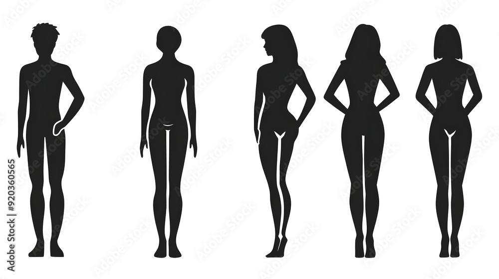 Silhouettes of diverse human figures in various poses. Silhouettes of diverse human figures in various poses.