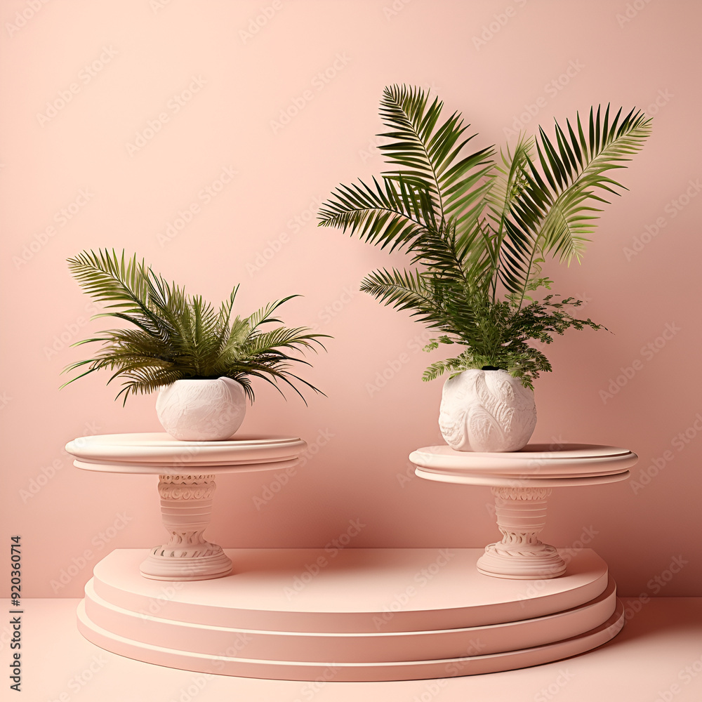 Podium in abstract soft pink room composition for product presentation with tree jungle, white round shape stage backdrop with tree leaf tropical nature decorating frame on green background
Podium in abstract soft pink room composition for product presentation with tree jungle, white round shape stage backdrop with tree leaf tropical nature decorating frame on green background