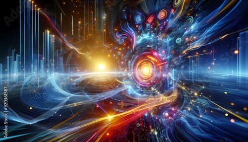 Fractal realms of glowing energy and swirling motion, showcasing a vibrant, abstract design in a futuristic space2