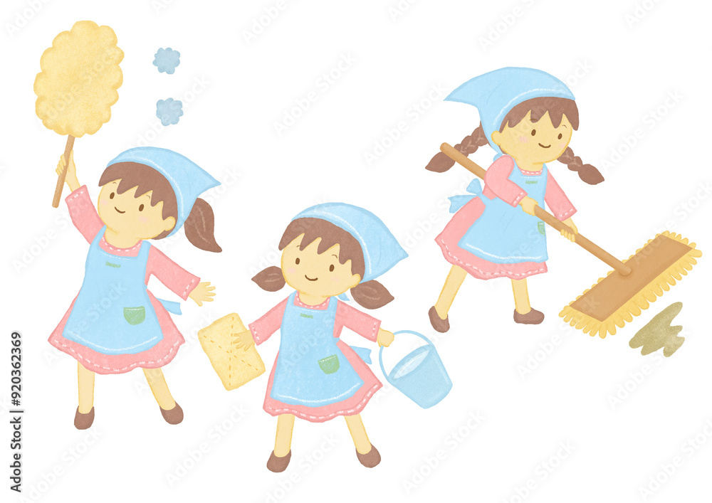 掃除をする女の子たちのイラスト 掃除をする女の子たちのイラスト
