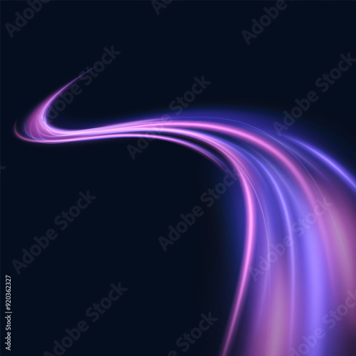 Light speed . High speed motion blur effect night lights in blue and purple colors, abstract flash, perspective, road glow stripes, vector for web design