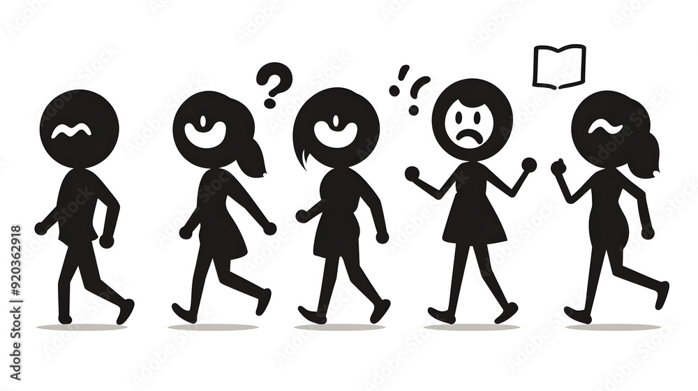 A sequence of stick figures depicting various emotions and actions. A sequence of stick figures depicting various emotions and actions.