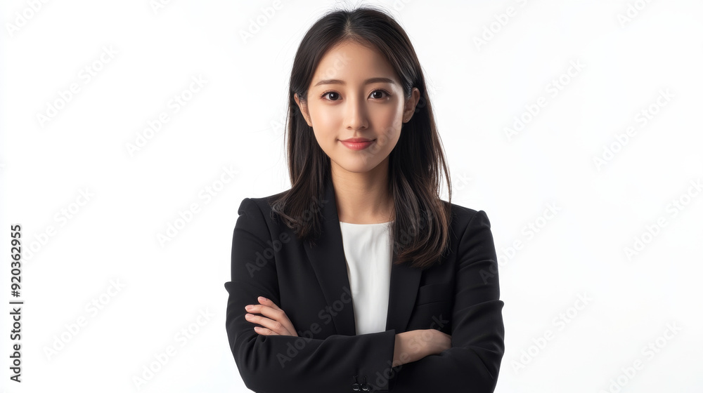 Asian business woman arms crossed standing in the white background Asian business woman arms crossed standing in the white background