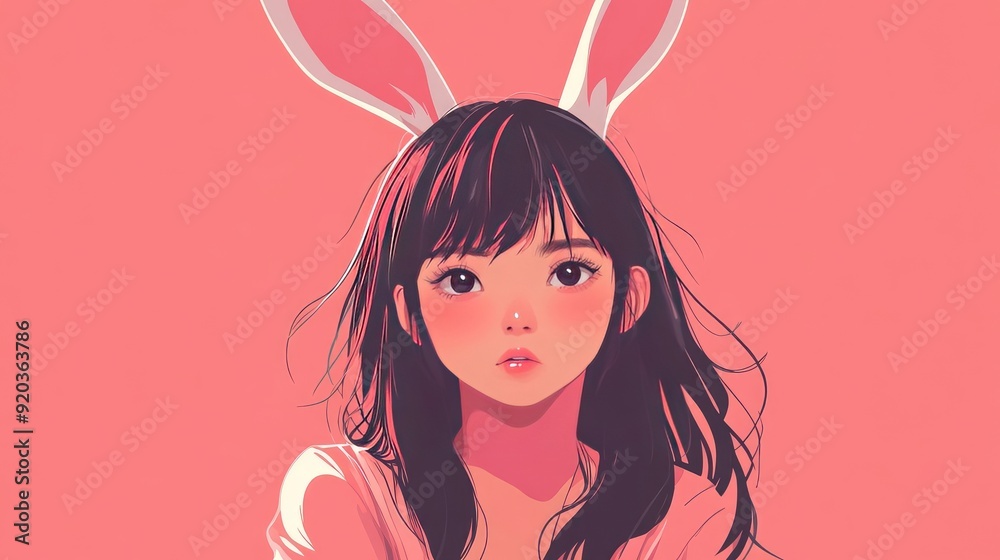 Illustration of Adorable Anime Girl with Ears in Modern Room Gaming Setup Illustration of Adorable Anime Girl with Ears in Modern Room Gaming Setup