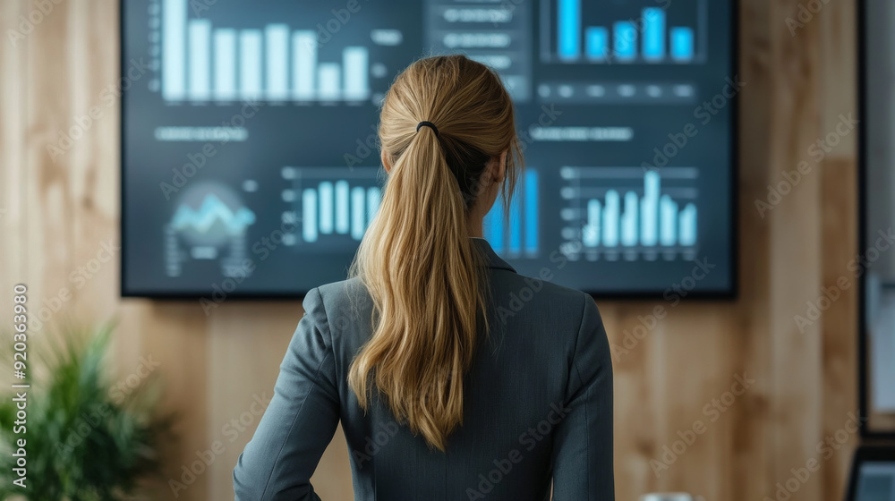 Businesswoman giving a presentation on 2024 financial performance Businesswoman giving a presentation on 2024 financial performance