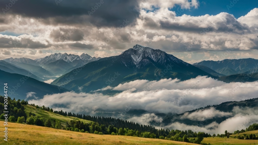 Mountain view with clouds, beautiful landscape Mountain view with clouds, beautiful landscape