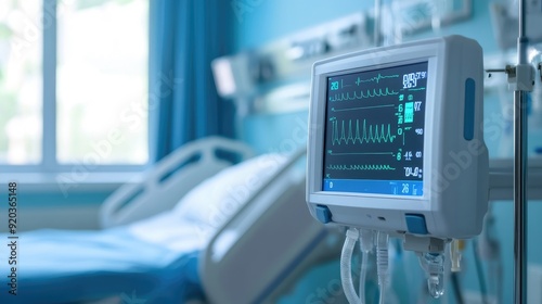 Wallpaper Mural Vital Signs Monitor in Hospital Room with Blurred Background of Patient's Bed Torontodigital.ca