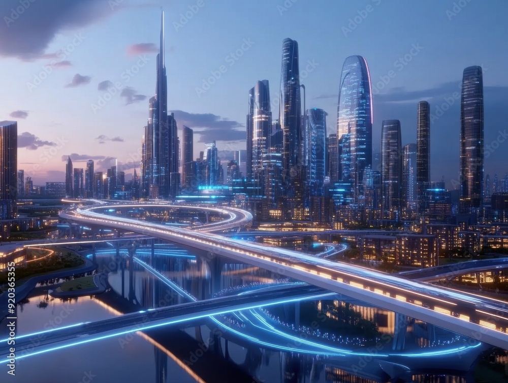 Obraz premium A futuristic city where cancer has been eradicated due to widespread innovation symbolizes universal remission.