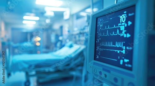 Wallpaper Mural Vital Signs Monitor in Hospital Room with Blurred Background of Patient's Bed Torontodigital.ca