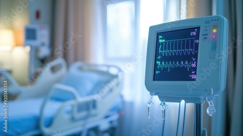 Wallpaper Mural Vital Signs Monitor in Hospital Room with Blurred Background of Patient's Bed Torontodigital.ca