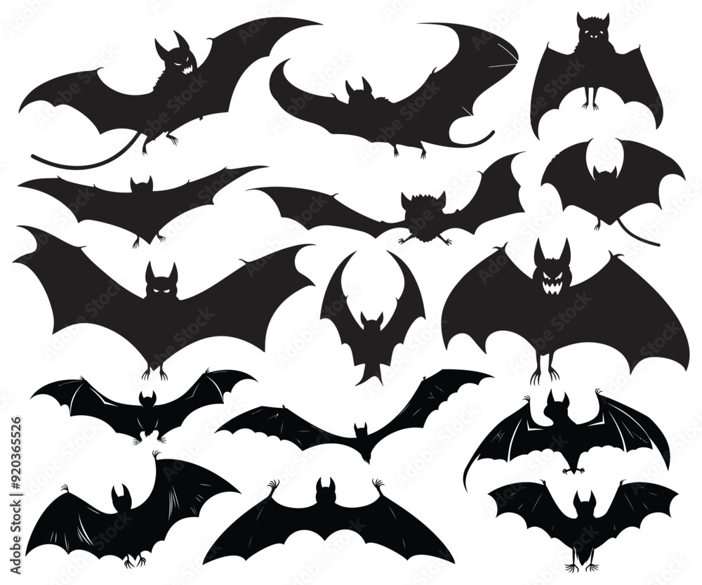 Vector illustration, Halloween bats silhouette isolated on white background Vector illustration, Halloween bats silhouette isolated on white background