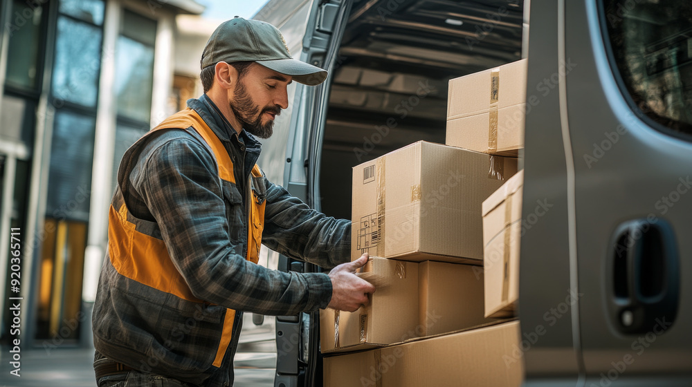 Delivery driver loading boxes into a van Delivery driver loading boxes into a van