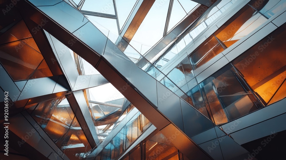 Fototapeta premium Geometric Patterns in Modern Architecture with Steel and Glass Elements