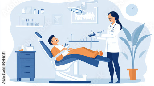 Dentist performing a check-up on a patient in a dental clinic