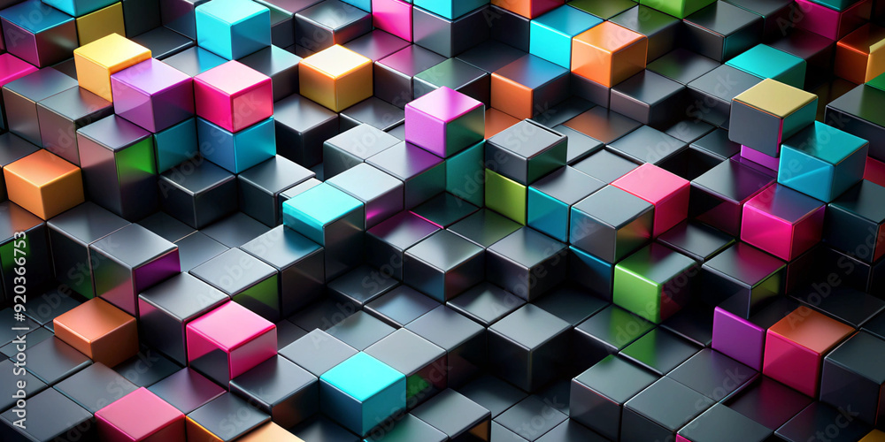 A futuristic abstract background with shiny metallic elements of varying sizes, highlighted by warm highlights and a soft glow, creates a modern and dynamic visual effect