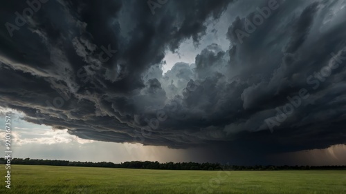 Stormy clouds above moody field