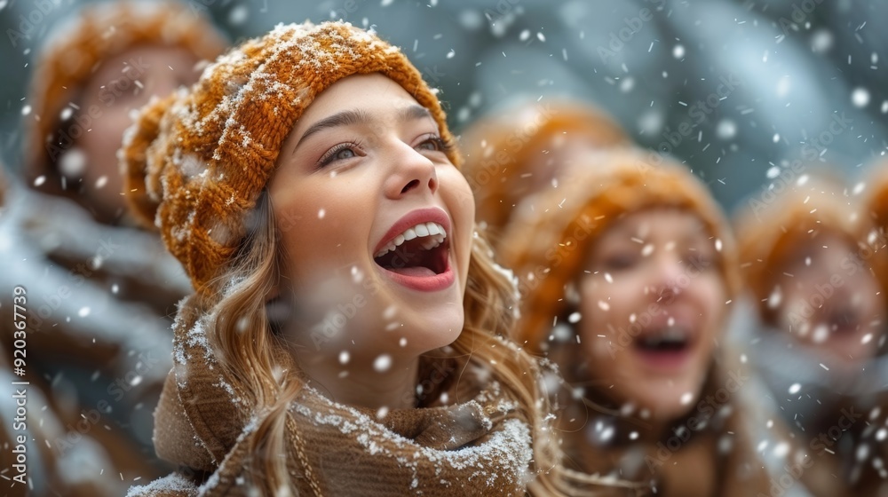 Joyful Choir Singing and Celebrating in a Snowy Winter Wonderland Joyful Choir Singing and Celebrating in a Snowy Winter Wonderland