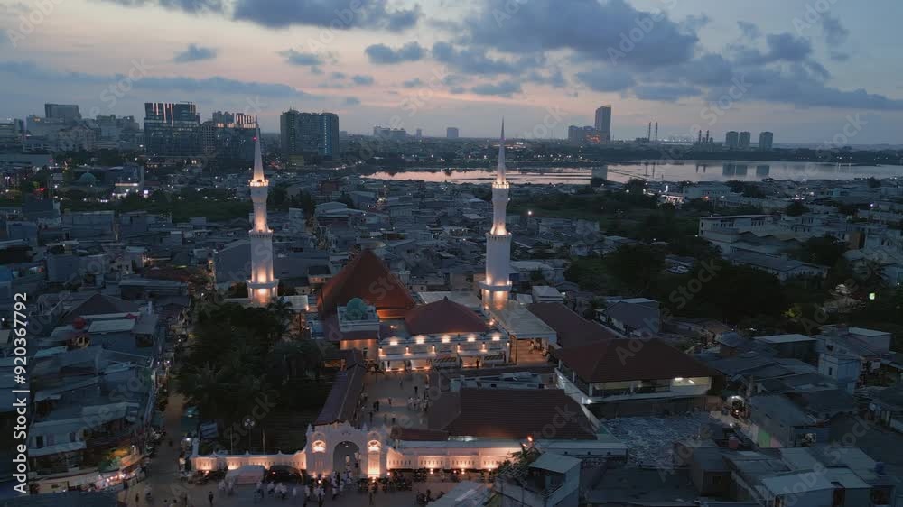 Beautifully Lit Indonesian Mosque In Pluit North Jakarta Drone Track Right To Left 25FPS Beautifully Lit Indonesian Mosque In Pluit North Jakarta Drone Track Right To Left 25FPS