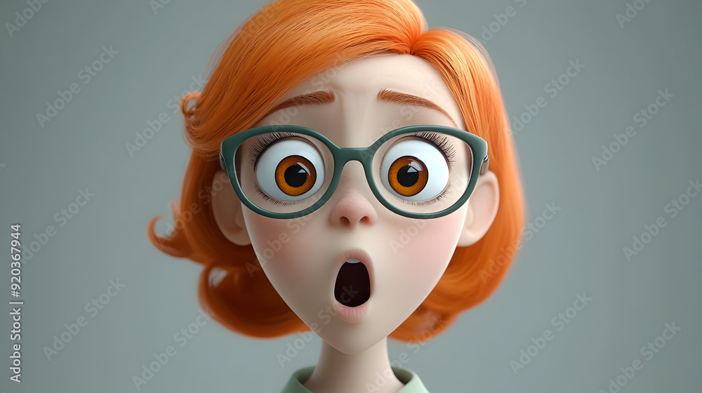 A surprised animated character with orange hair and glasses expressing shock. A surprised animated character with orange hair and glasses expressing shock.