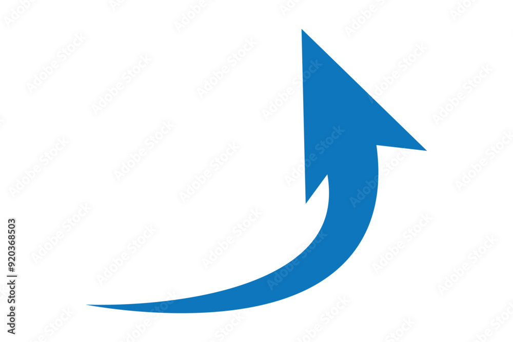 Sharp curved arrow icon. Black rounded arrow. Direction pointer pointing up