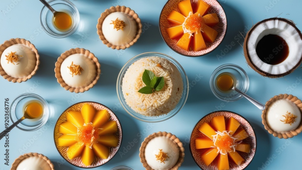 Top view of a colorful array of Thai desserts. Top view of a colorful array of Thai desserts.