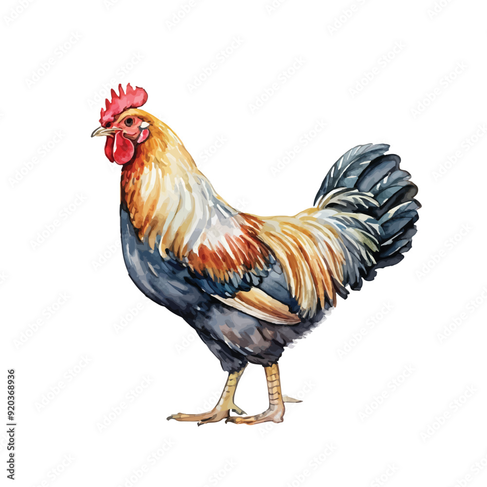 Fototapeta premium Chicken watercolor illustration. Hand drawn underwater element design. Artistic vector marine design element. Illustration for greeting cards, printing and other design projects. 