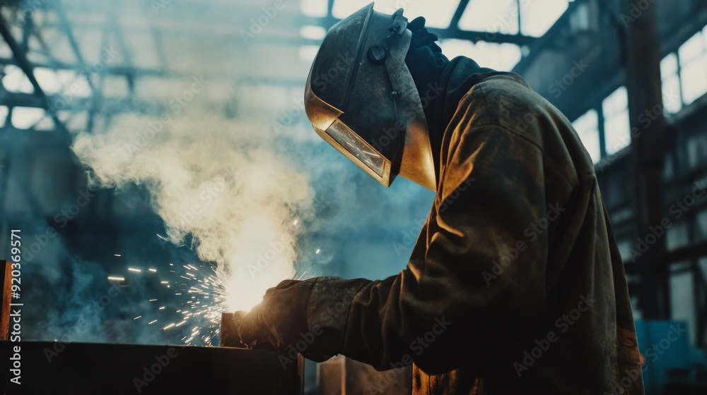 Fototapeta premium Industrial welder performing high-temperature welding