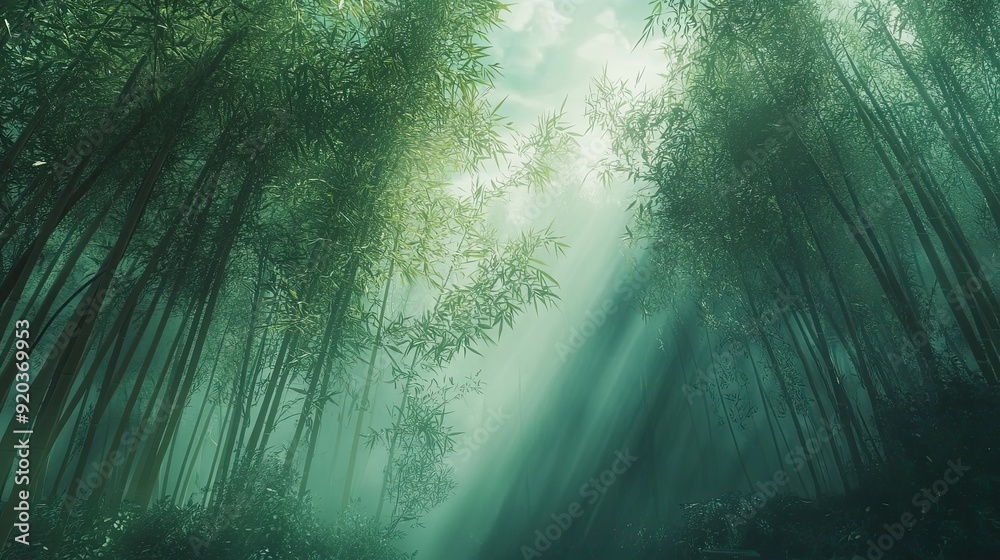 Sunbeams Through a Misty Bamboo Forest Sunbeams Through a Misty Bamboo Forest