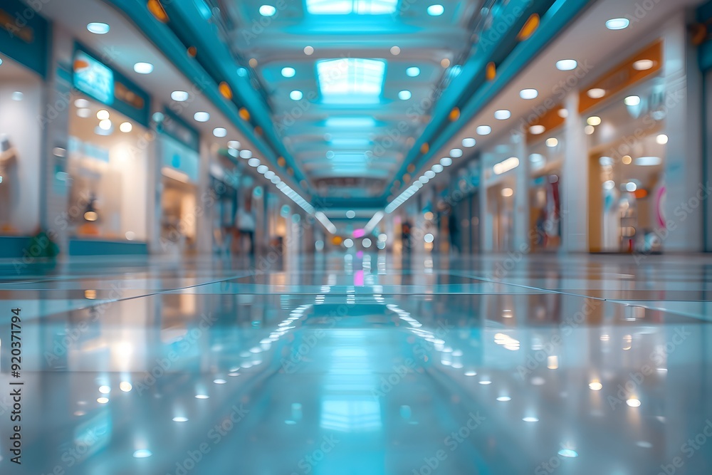 Serene Shopping Mall Aisle with Reflective Floors and Soft Lighting Serene Shopping Mall Aisle with Reflective Floors and Soft Lighting