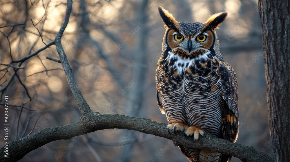 Great Horned Owl Perched on a Branch Great Horned Owl Perched on a Branch