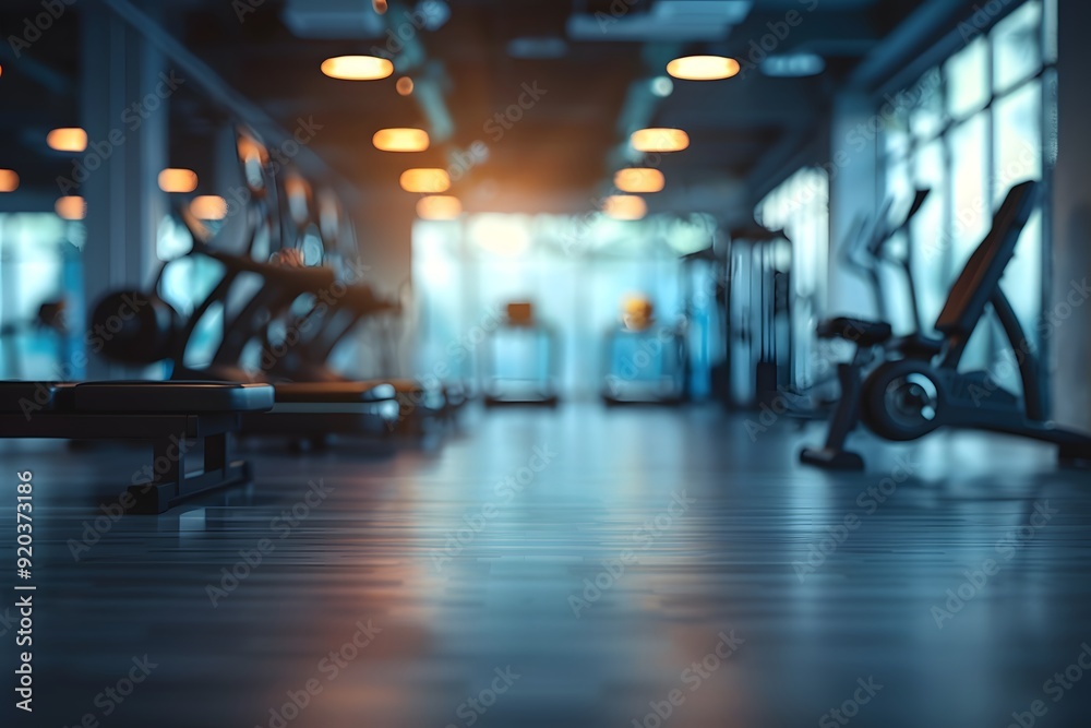 Modern Gym Interior with Equipment and Ambient Lighting Modern Gym Interior with Equipment and Ambient Lighting