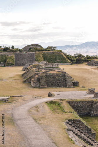 Monte Alban, Oaxaca. View of old ruins of archaeological zone photo
