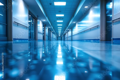Serene Hospital Corridor with Reflective Floors and Soft Lighting
