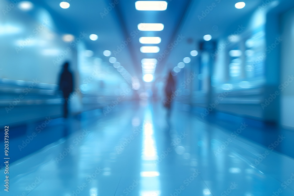 Blurred Perspective of a Hospital Corridor with Figures in Motion Blurred Perspective of a Hospital Corridor with Figures in Motion