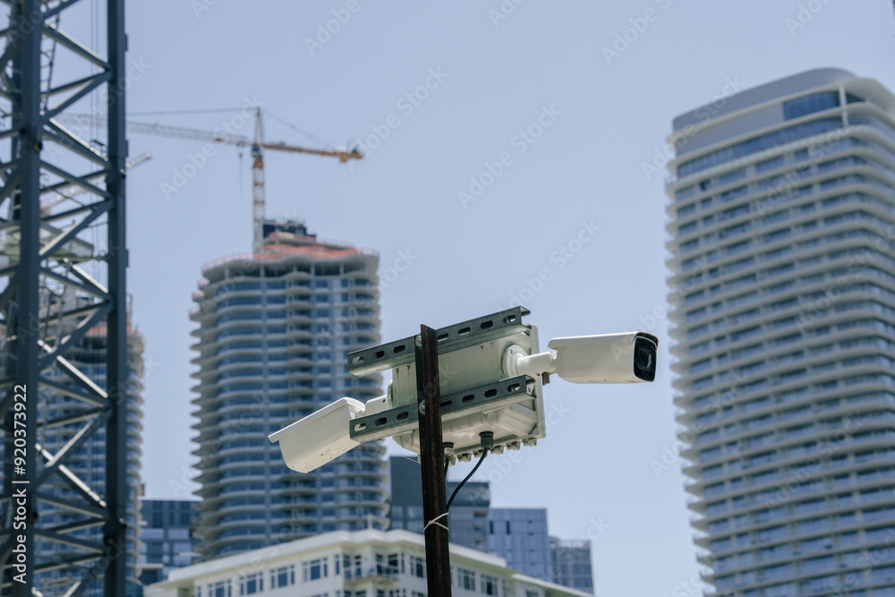Security Cameras in near urban construction site Security Cameras in near urban construction site