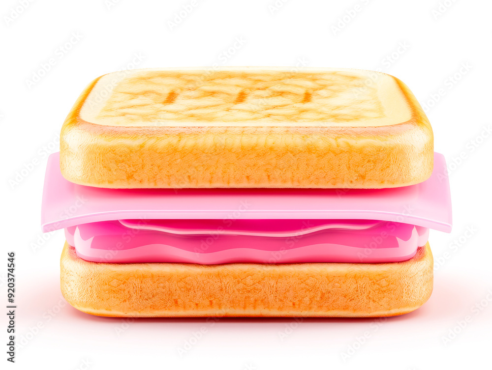 Fototapeta premium Sweet Tooth Delight: A 3D rendering of a delectable sandwich cookie filled with vibrant pink cream, radiating sweetness and indulgence. 