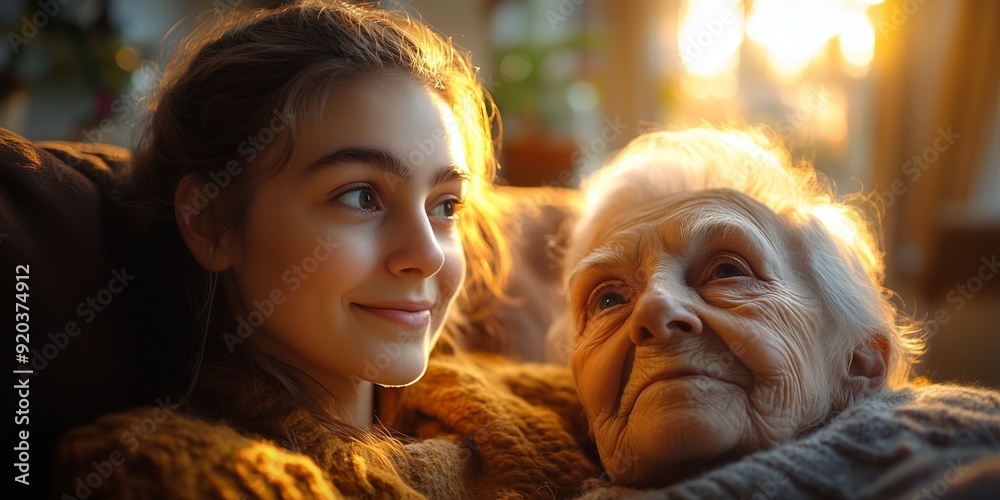 Fototapeta premium Empathetic Care in a Cozy Home: Nurse and Elderly Connection, generative ai