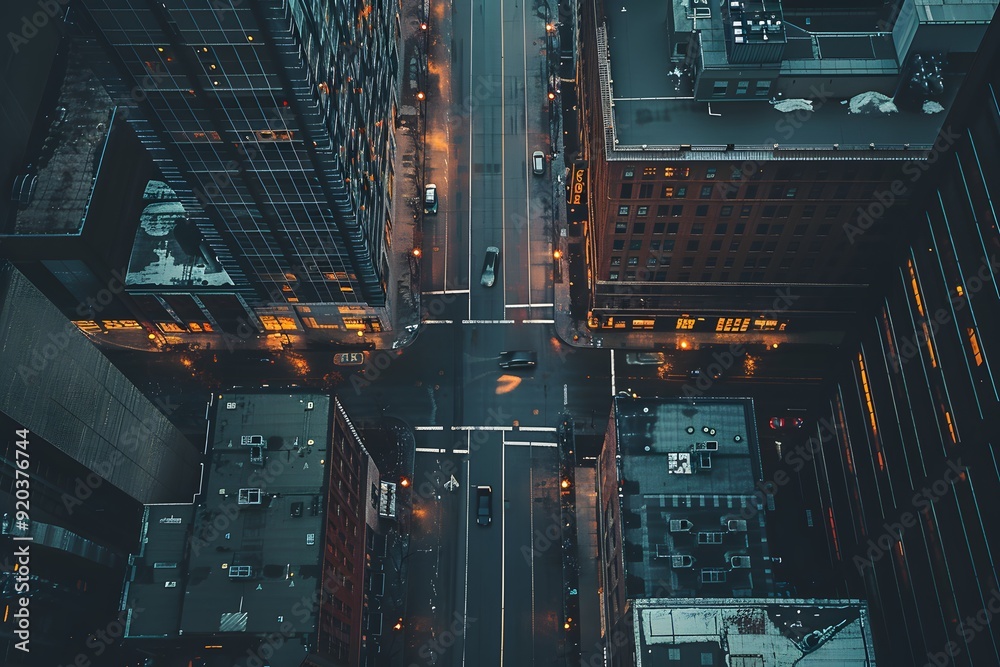 Fototapeta premium Aerial View of a City Intersection at Dusk