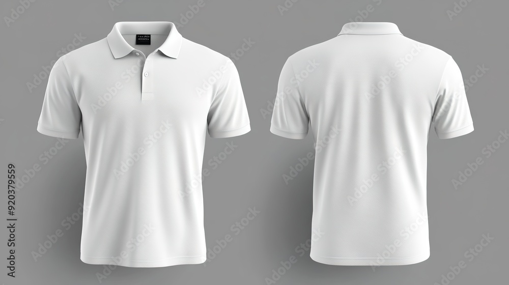 Plain White Polo Shirt Front and Back View with Gray Background Plain White Polo Shirt Front and Back View with Gray Background