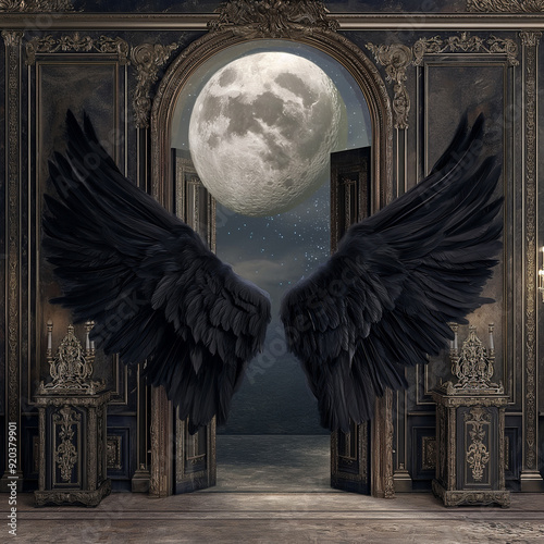 dark and black angel wings mockup template photo