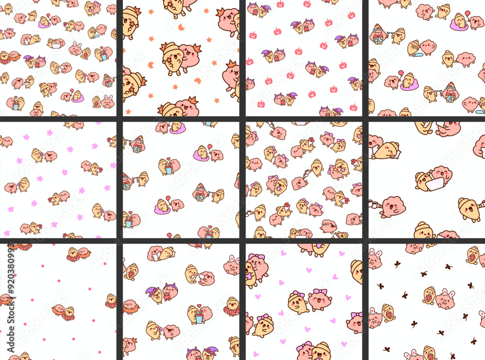 Funny couple seashell cartoon characters. Seamless pattern. Cute kawaii sea friends. Hand drawn style. Vector drawing. Collection of design ornaments. Funny couple seashell cartoon characters. Seamless pattern. Cute kawaii sea friends. Hand drawn style. Vector drawing. Collection of design ornaments.