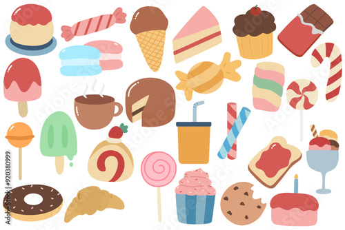 Cute ice cream dessert vector set