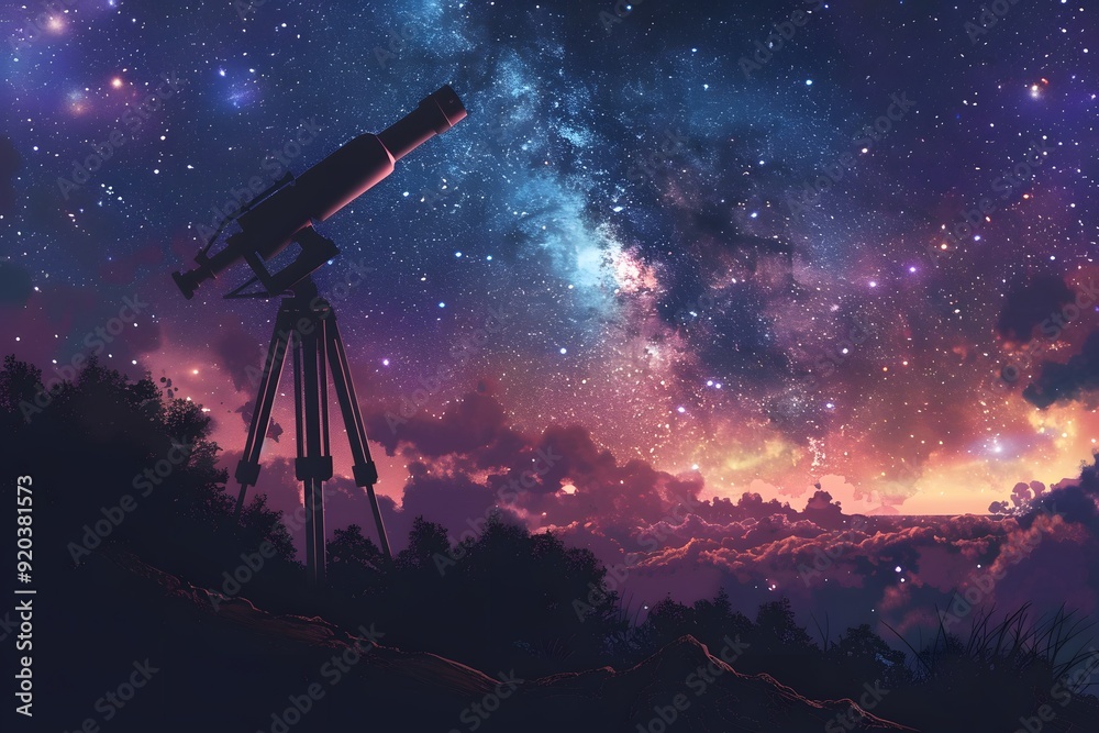 A Stargazer's Dream: Exploring the Cosmos Through a Telescope Under a Starry Sky